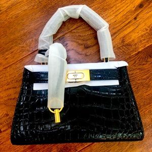 Tory Burch Petite Bag NWT Black Croc Design Gold Accents